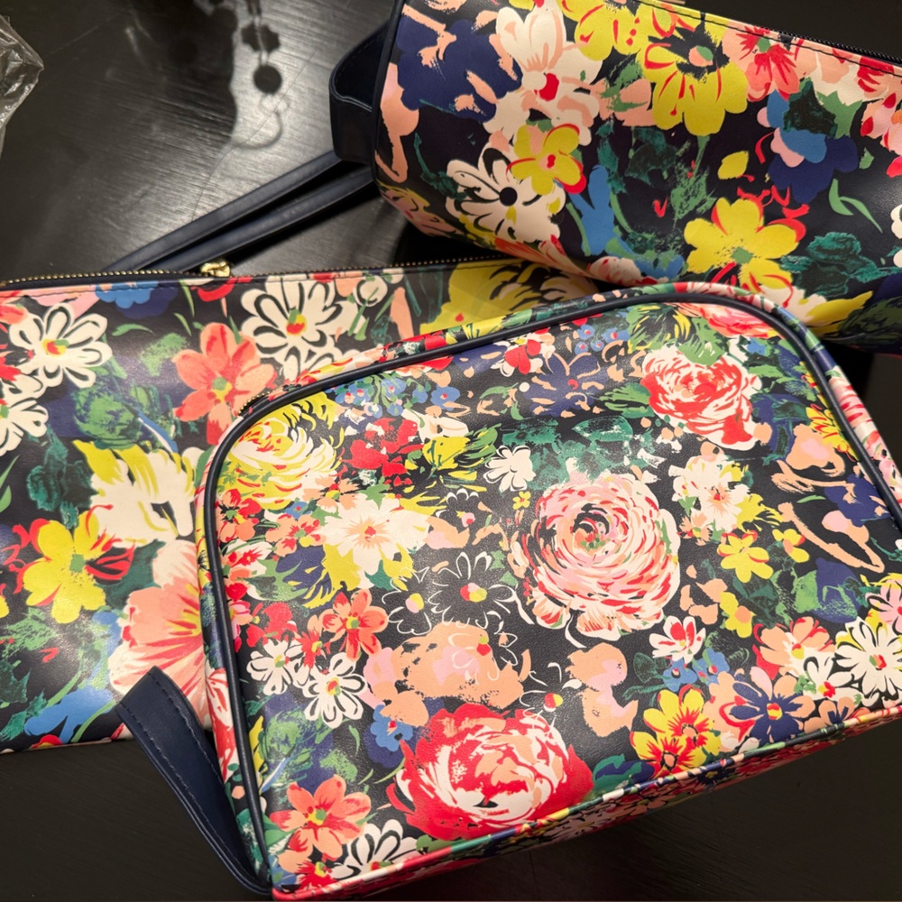 Ban.do Bundle Set of 3 Floral Print Cosmetic Toiletry Makeup  Bags for travel